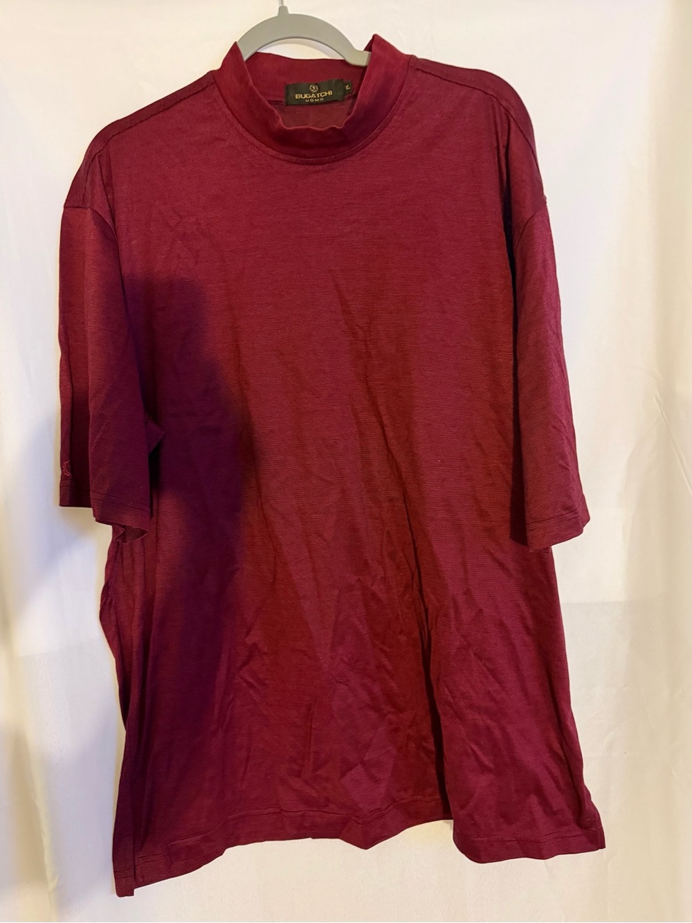 BUGATCHI uomo Men's Short Sleeve Mock Neck Shirt - Burgundy